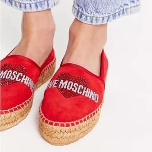 FREE SHIP! Love Moschino Red Bedazzled Rhinestone Espadrilles 8W